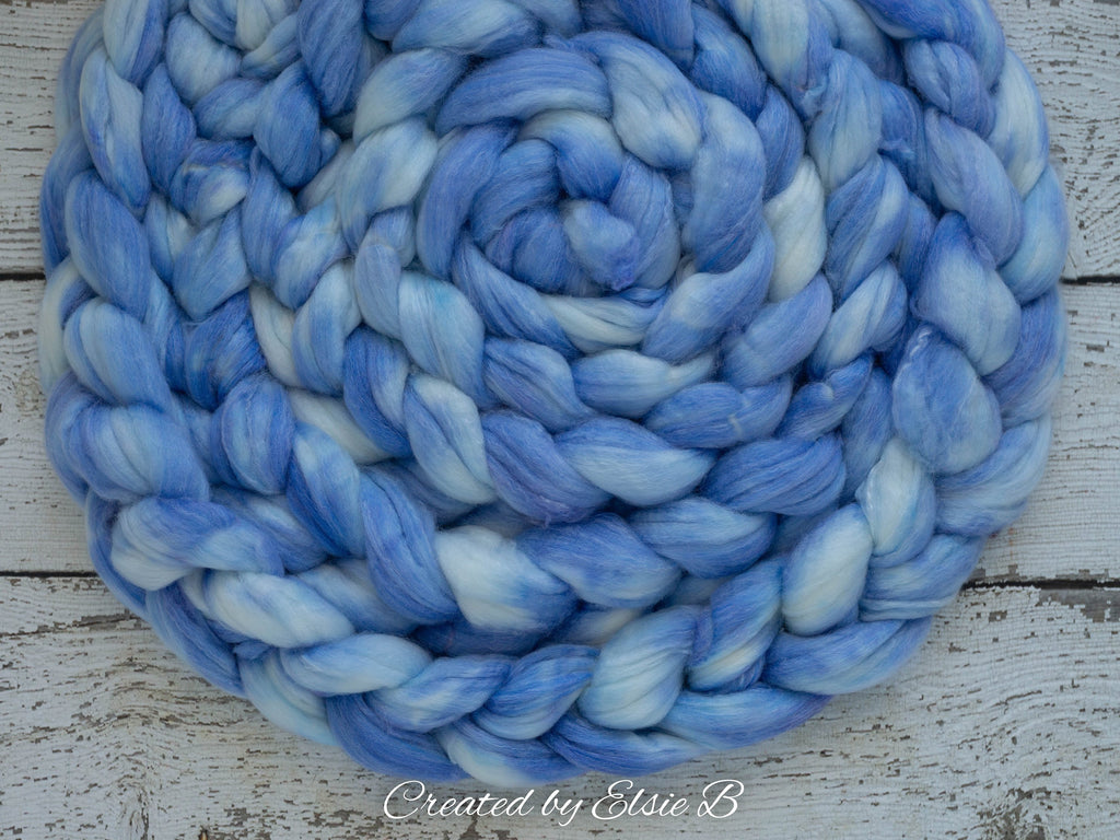SW Merino/ Bamboo/ Nylon &#39;Frozen&#39; 4 oz semi-solid spinning fiber, superwash roving, blue merino combed top, hand dyed roving for spinning