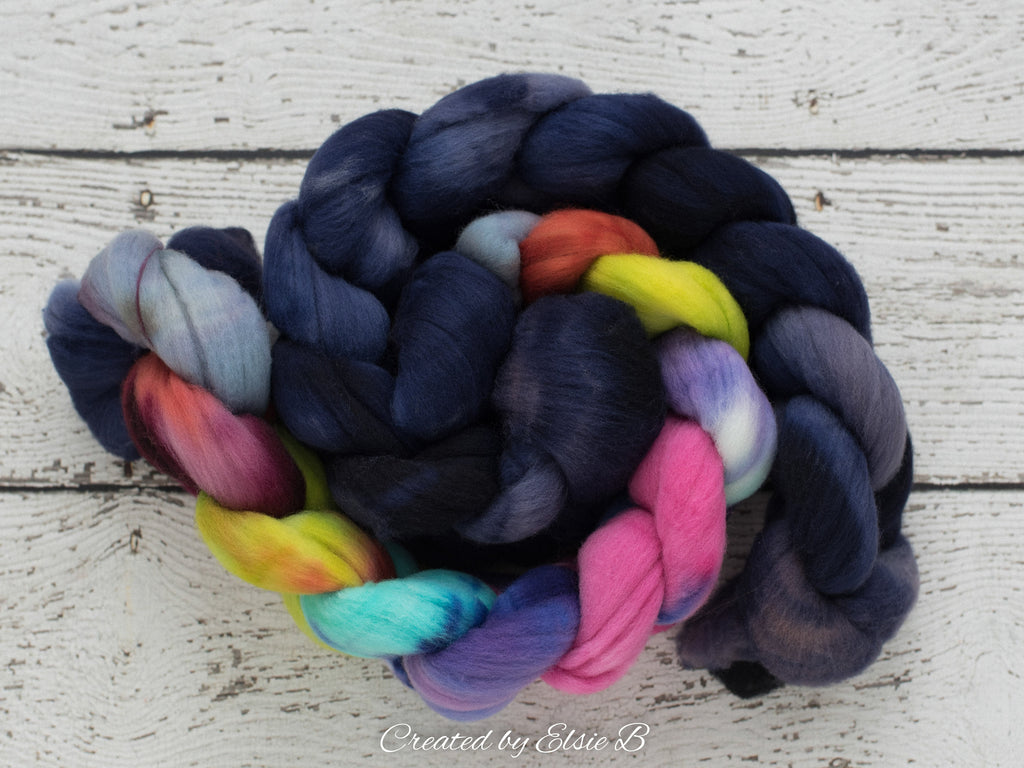 Targhee &#39;Navy&#39; 4 oz semi-solid blue hand dyed spinning fiber, blue dyed roving by the pound, Created by ElsieB combed top, wool roving