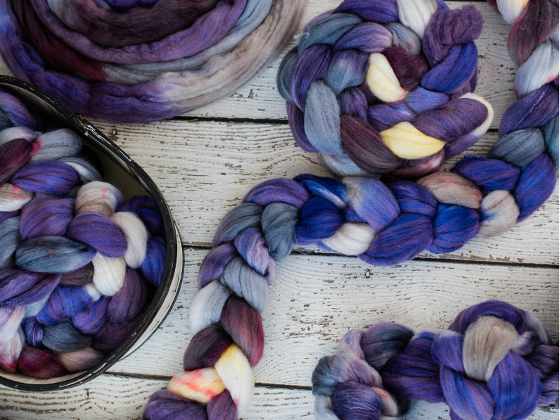 Bluebonnets hand dyed Organic Polwarth Silk wool roving