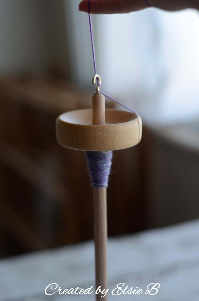 Top Whorl Drop Spindle, Beginner Drop Spindle, Spindle for Spinning Yarn, 1.8 oz wooden drop spindle, CreatedbyElsieB learning to spin yarn