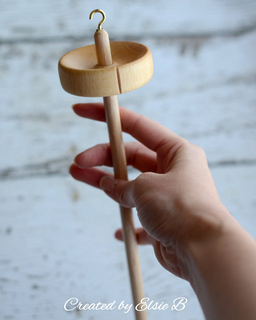 Top Whorl Drop Spindle, Beginner Drop Spindle, Spindle for Spinning Yarn, 1.8 oz wooden drop spindle, CreatedbyElsieB learning to spin yarn