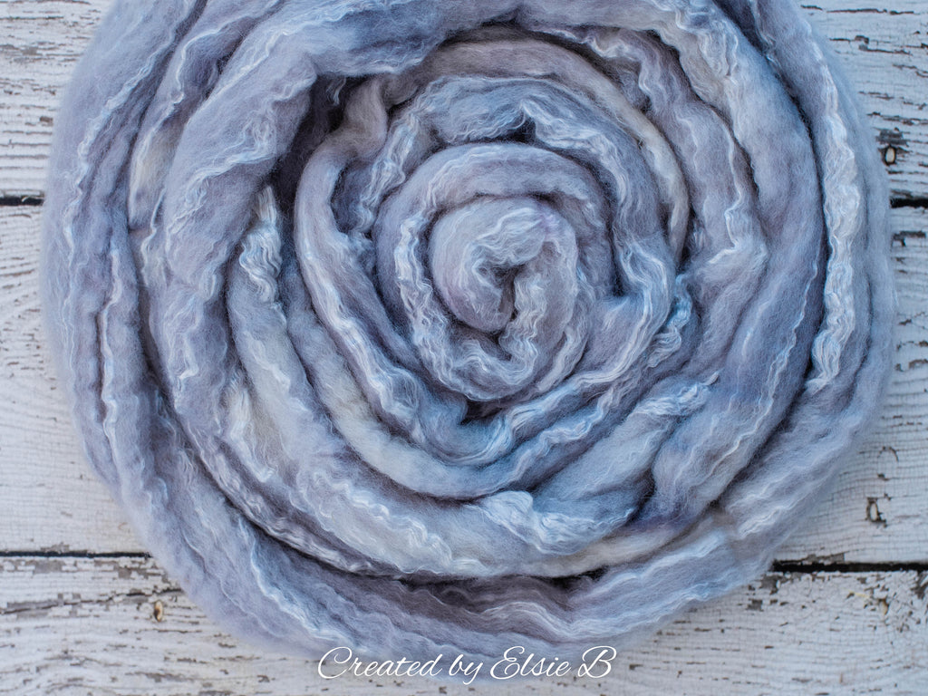BFL/ Seacell &#39;Quicksilver&#39; 4 oz semi-solid hand dyed roving CreatedbyElsieB Blue Faced Leicester spinning fiber, wool roving by the pound