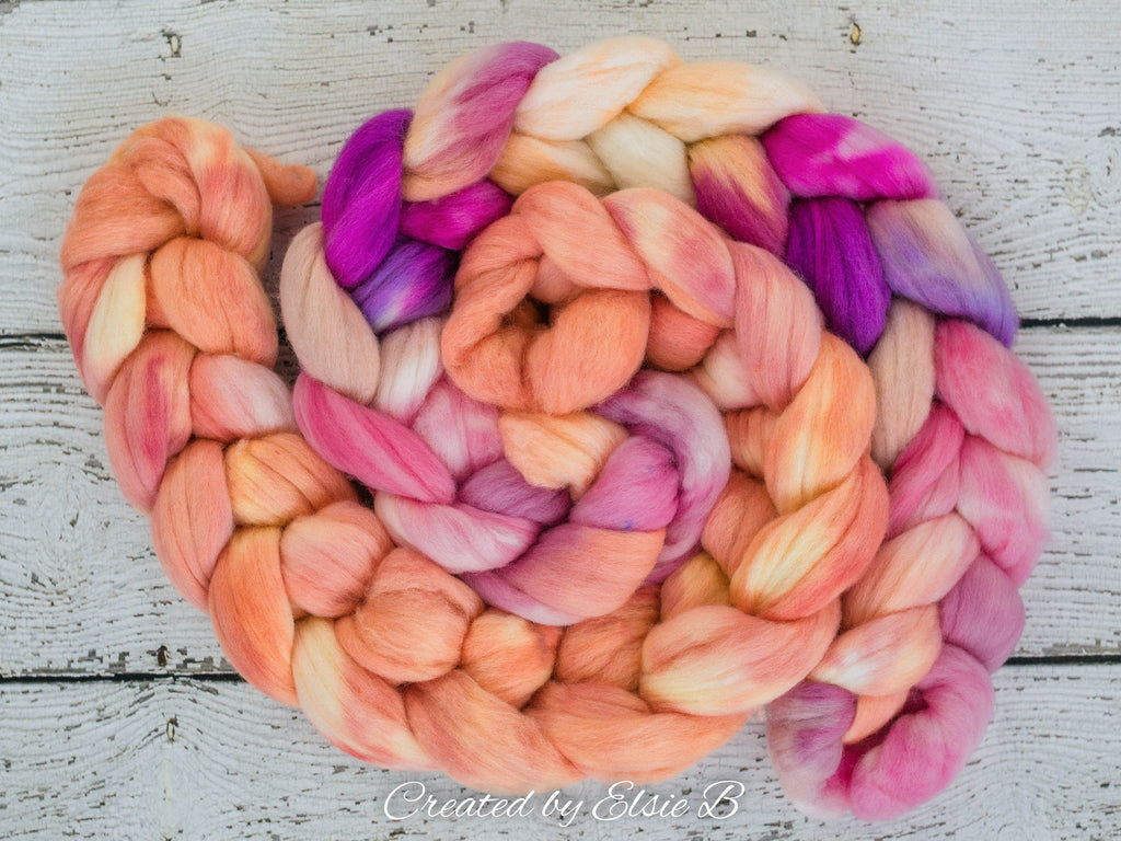 21 micron Merino &#39;Peach Blush&#39; 4 oz semi-solid combed top, pink spinning fiber, hand dyed roving, CreatedbyElsieB wool roving by the pound