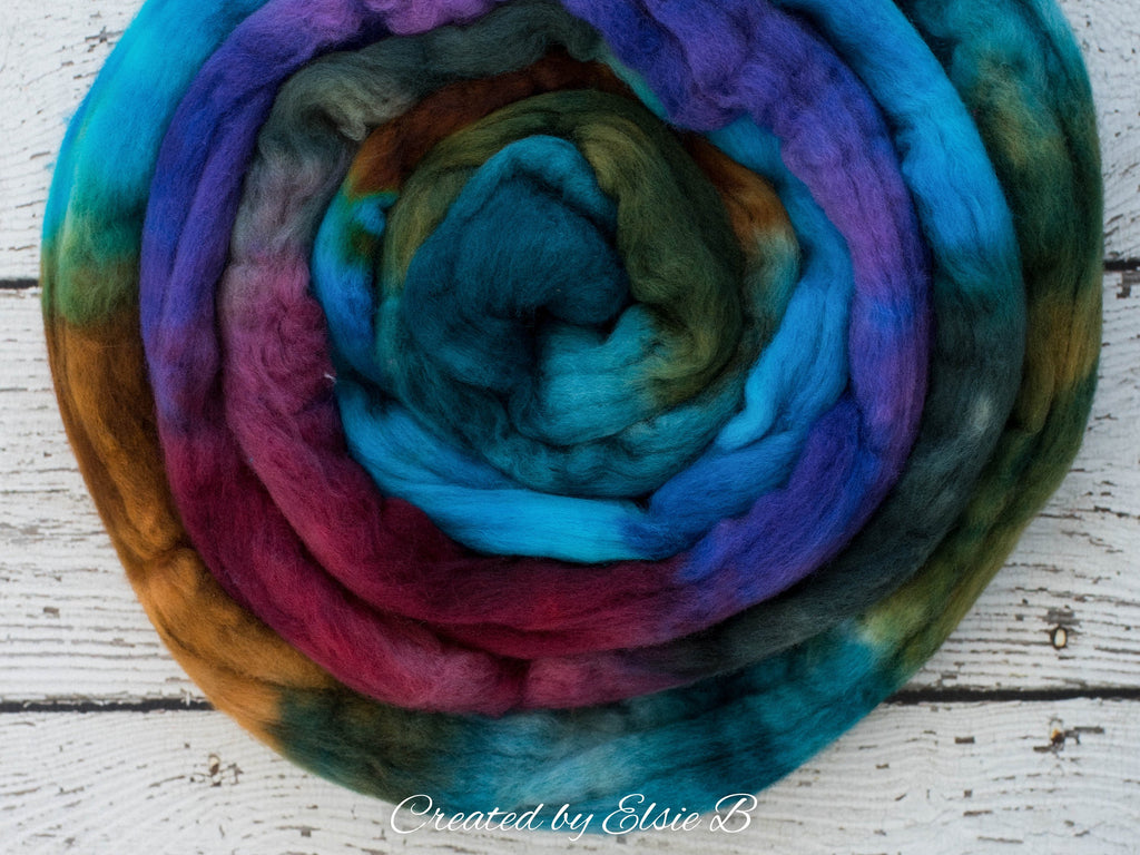 21 micron Merino &#39;Heal&#39; 4 oz combed top, blue wool roving by the pound, teal hand dyed roving, Created by ElsieB purple spinning fiber
