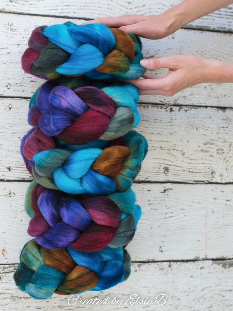 21 micron Merino &#39;Heal&#39; 4 oz combed top, blue wool roving by the pound, teal hand dyed roving, Created by ElsieB purple spinning fiber