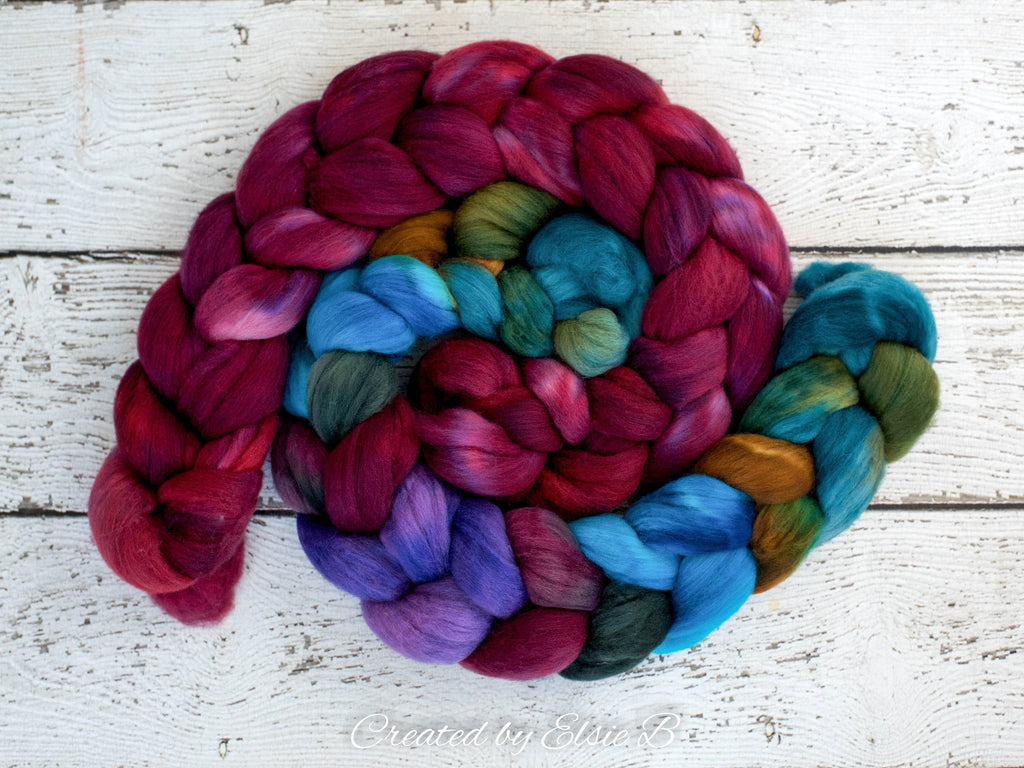 21 micron Merino &#39;Heal&#39; 4 oz combed top, blue wool roving by the pound, teal hand dyed roving, Created by ElsieB purple spinning fiber