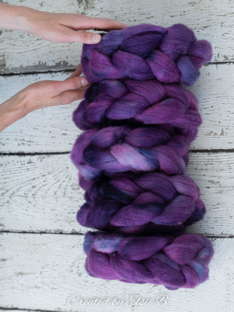 Blue Faced Leicester &#39;Dark Lilac&#39; 4 oz semi-solid purple combed top, BFL hand dyed top, spinning fiber, CreatedbyElsieB wool roving