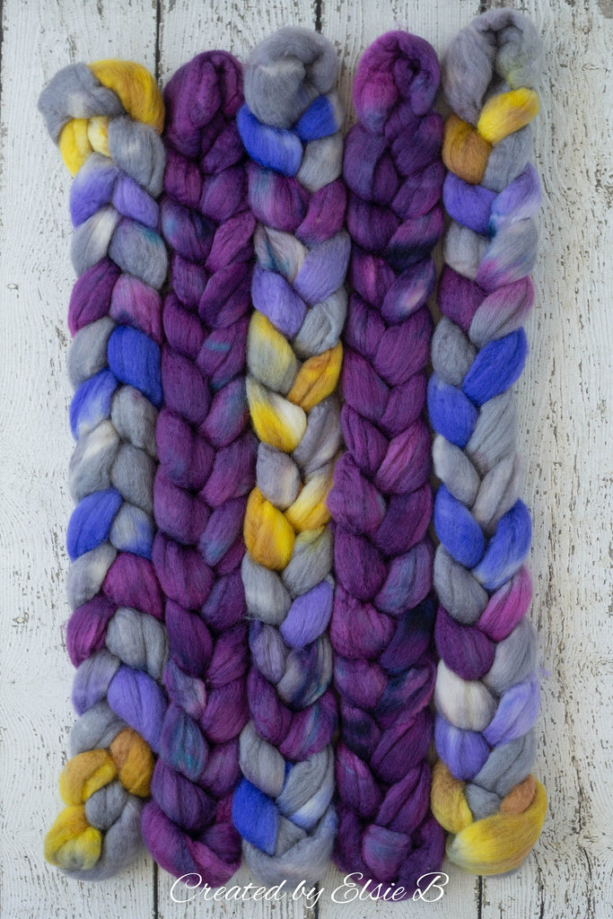 Blue Faced Leicester &#39;Dark Lilac&#39; 4 oz semi-solid purple combed top, BFL hand dyed top, spinning fiber, CreatedbyElsieB wool roving