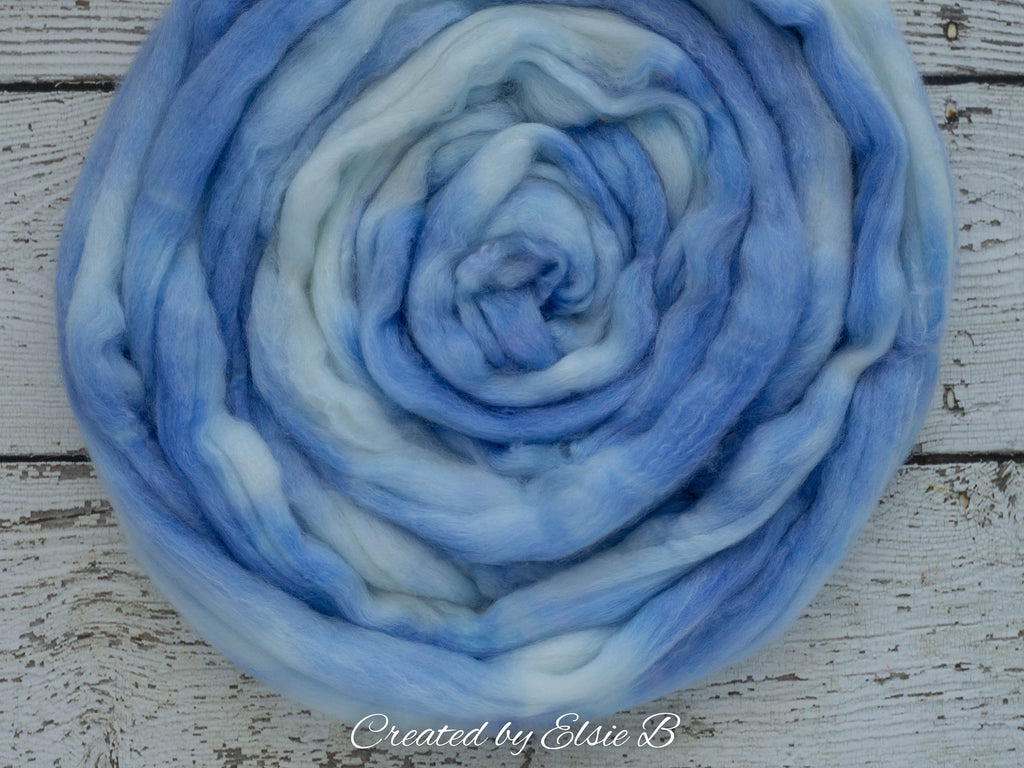 SW Merino/ Bamboo/ Nylon &#39;Frozen&#39; 4 oz semi-solid spinning fiber, superwash roving, blue merino combed top, hand dyed roving for spinning