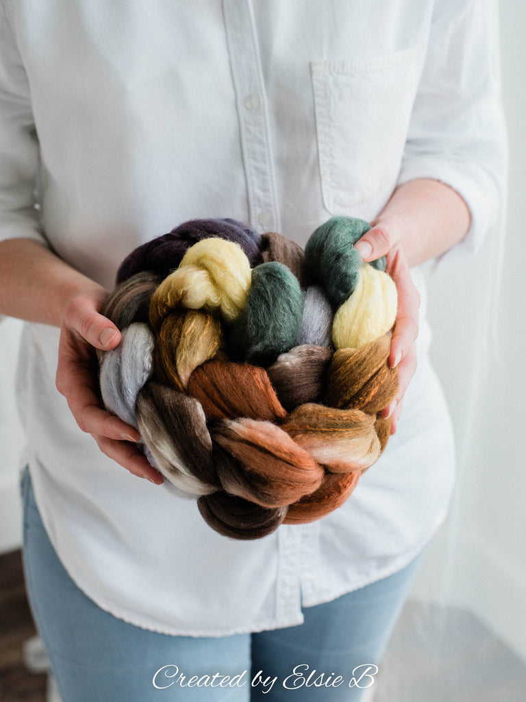 Organic Polwarth/ Silk &#39;Wood Duck&#39; 4 oz spinning fiber, black wool silk roving, green hand dyed wool, CreatedbyElsieB gray combed top