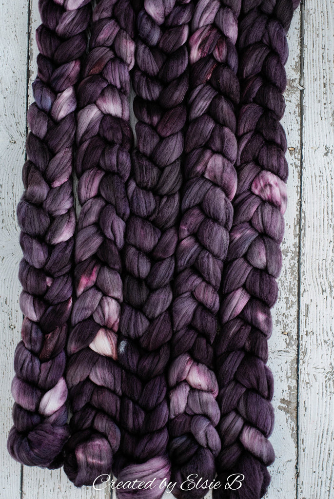 Organic Polwarth/ Silk &#39;Espresso&#39; 4 oz semi-solid combed top, black spinning fiber, red hand dyed wool, CreatedbyElsieB wool silk roving
