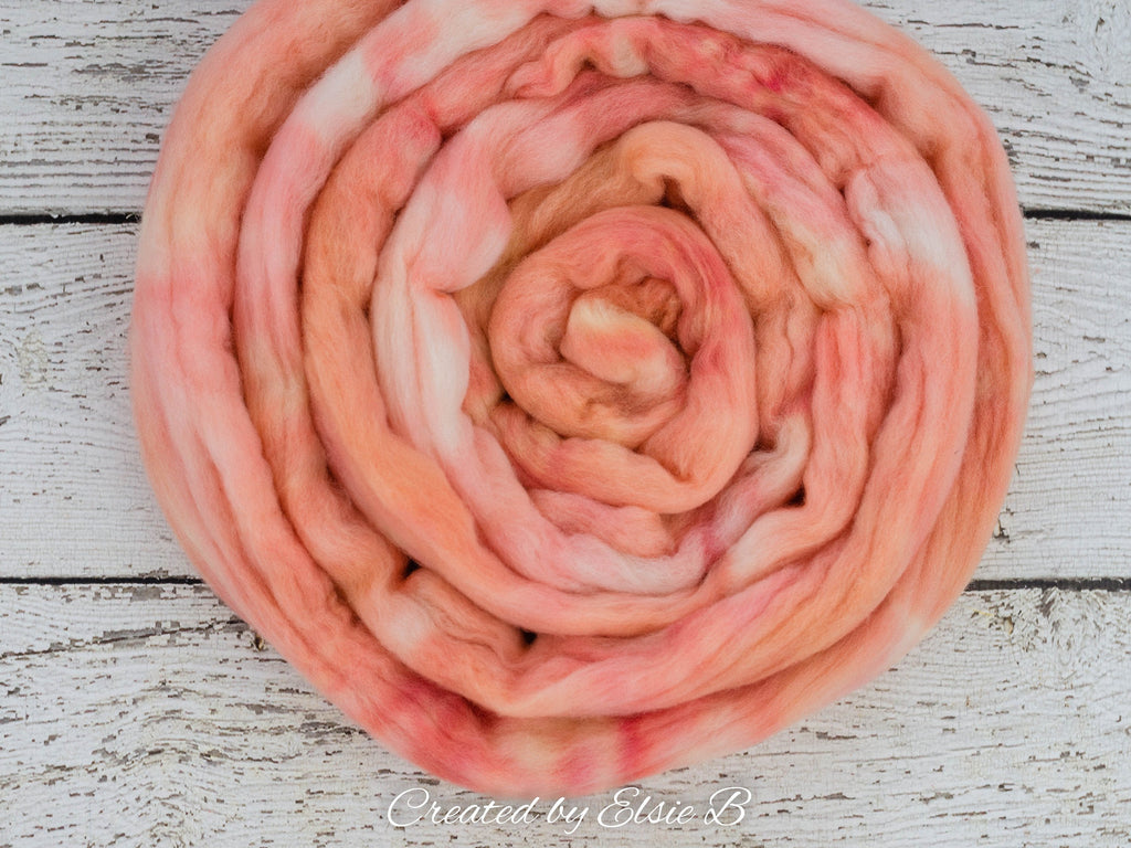 21 micron Merino &#39;Peach Blush&#39; 4 oz semi-solid combed top, pink spinning fiber, hand dyed roving, CreatedbyElsieB wool roving by the pound