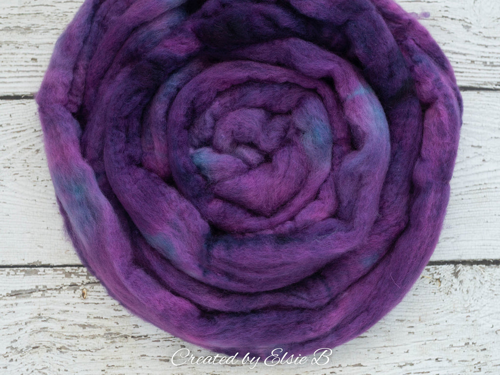 Blue Faced Leicester &#39;Dark Lilac&#39; 4 oz semi-solid purple combed top, BFL hand dyed top, spinning fiber, CreatedbyElsieB wool roving
