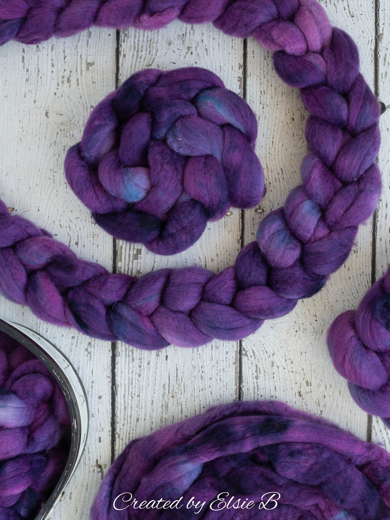 Blue Faced Leicester &#39;Dark Lilac&#39; 4 oz semi-solid purple combed top, BFL hand dyed top, spinning fiber, CreatedbyElsieB wool roving