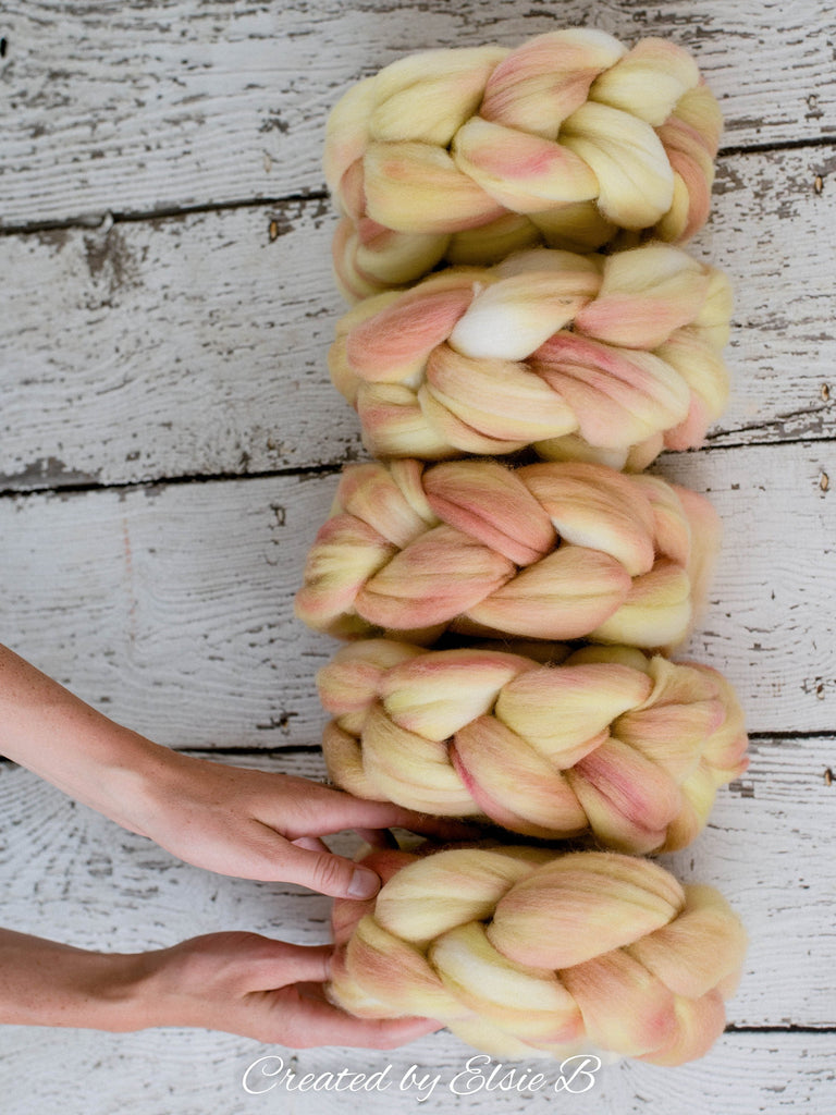 Polwarth &#39;Champagne&#39; 4 oz semi-solid combed top for spinning, Created by ElsieB spinning fiber, hand dyed wool roving, learning to spin yarn