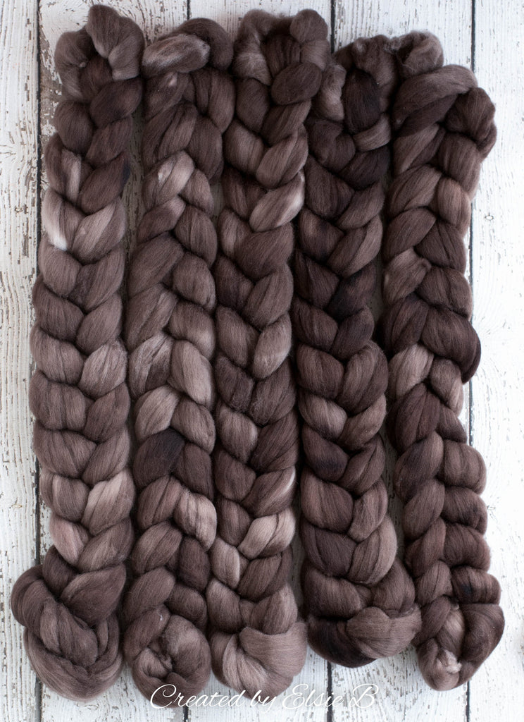 Polwarth &#39;Mink&#39; 4 oz semi-solid combed top for spinning, CreatedbyElsieB spinning fiber, brown hand dyed wool roving, learning to spin yarn