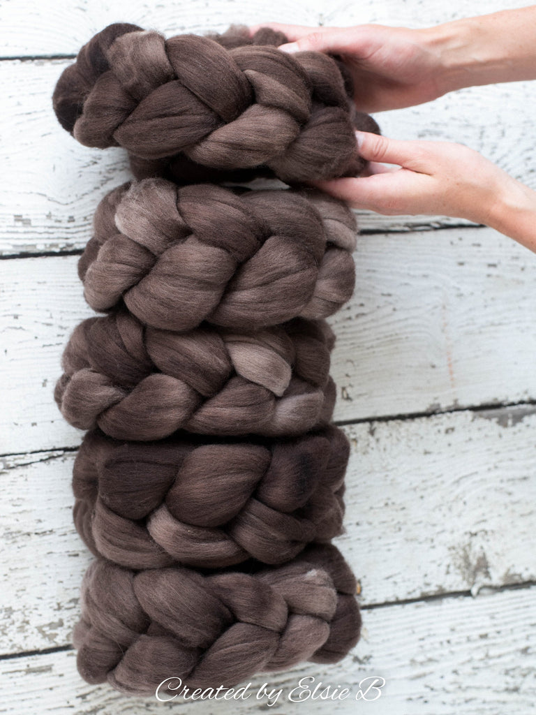 Polwarth &#39;Mink&#39; 4 oz semi-solid combed top for spinning, CreatedbyElsieB spinning fiber, brown hand dyed wool roving, learning to spin yarn