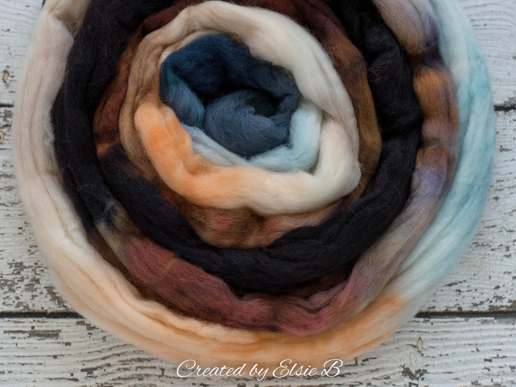 Organic Merino/ Cashmere &#39;Chincoteague&#39; 4 oz combed top, wool roving by the pound hand dyed roving, Created by Elsie B blue spinning fiber