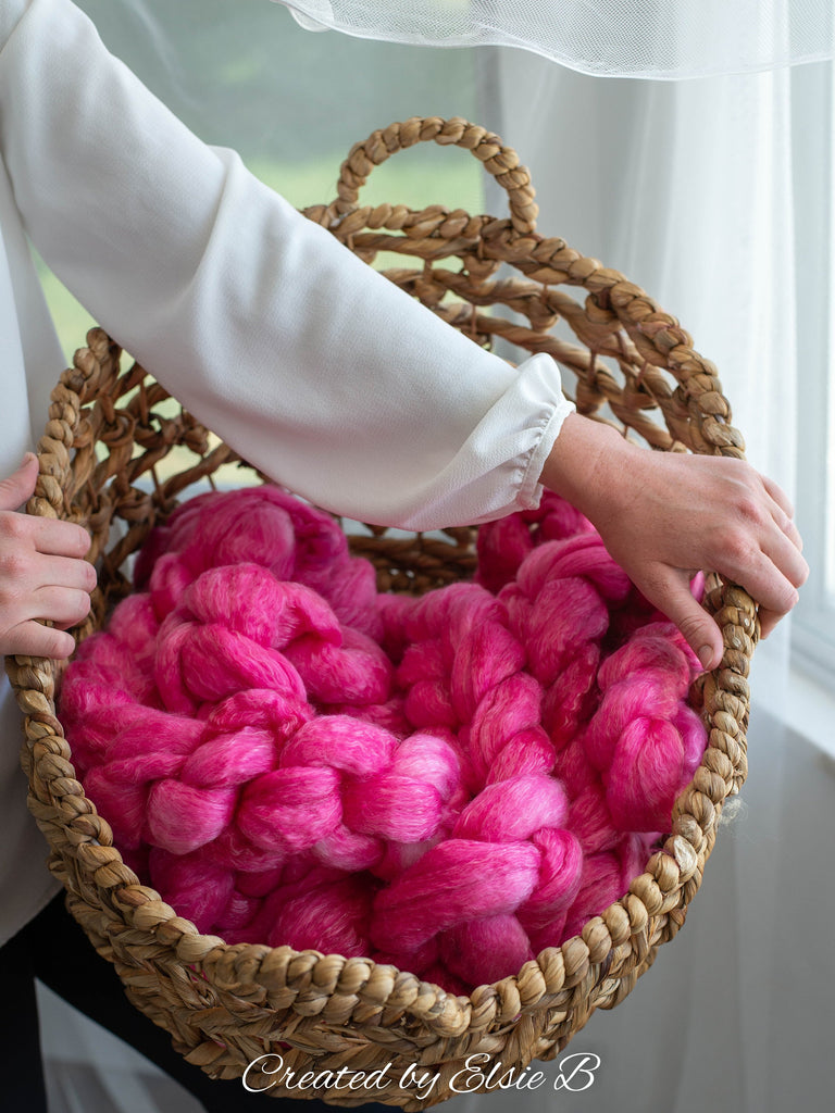 Polwarth/ Tencel &#39;Light Magenta&#39; 4 oz semi-solid spinning fiber, pink wool for spinning, roving by the pound, combed top, dyed wool roving