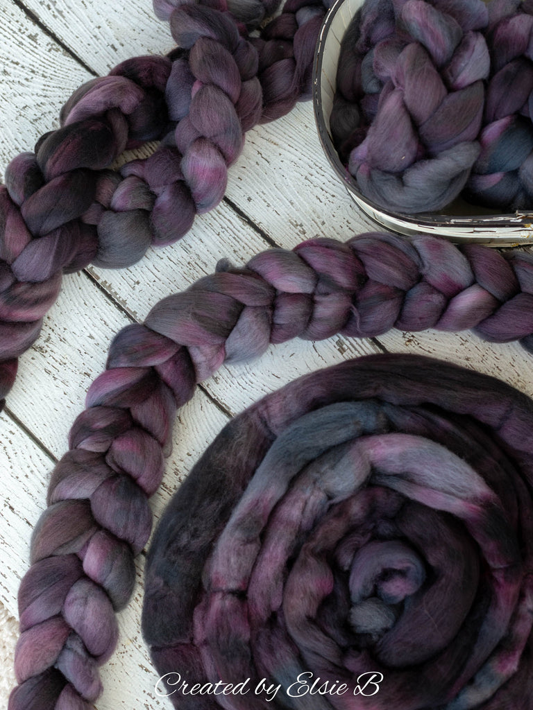 Organic Polwarth &#39;Espresso&#39; 4 oz semi-solid spinning fiber, black wool roving for spinning, hand dyed roving, Created by Elsie B combed top