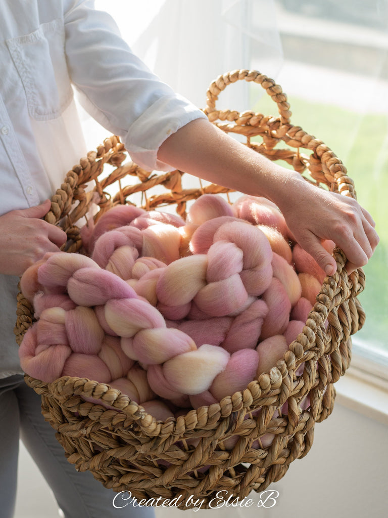 Organic Polwarth &#39;Rose Water&#39; 4 oz semi-solid spinning fiber, gray roving for spinning, hand dyed roving, Created by Elsie B combed top