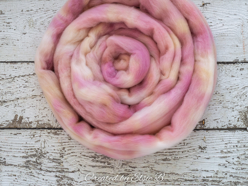 Organic Polwarth &#39;Rose Water&#39; 4 oz semi-solid spinning fiber, gray roving for spinning, hand dyed roving, Created by Elsie B combed top
