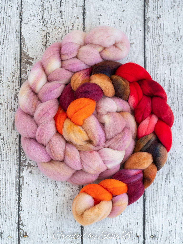 Organic Polwarth &#39;Rose Water&#39; 4 oz semi-solid spinning fiber, gray roving for spinning, hand dyed roving, Created by Elsie B combed top