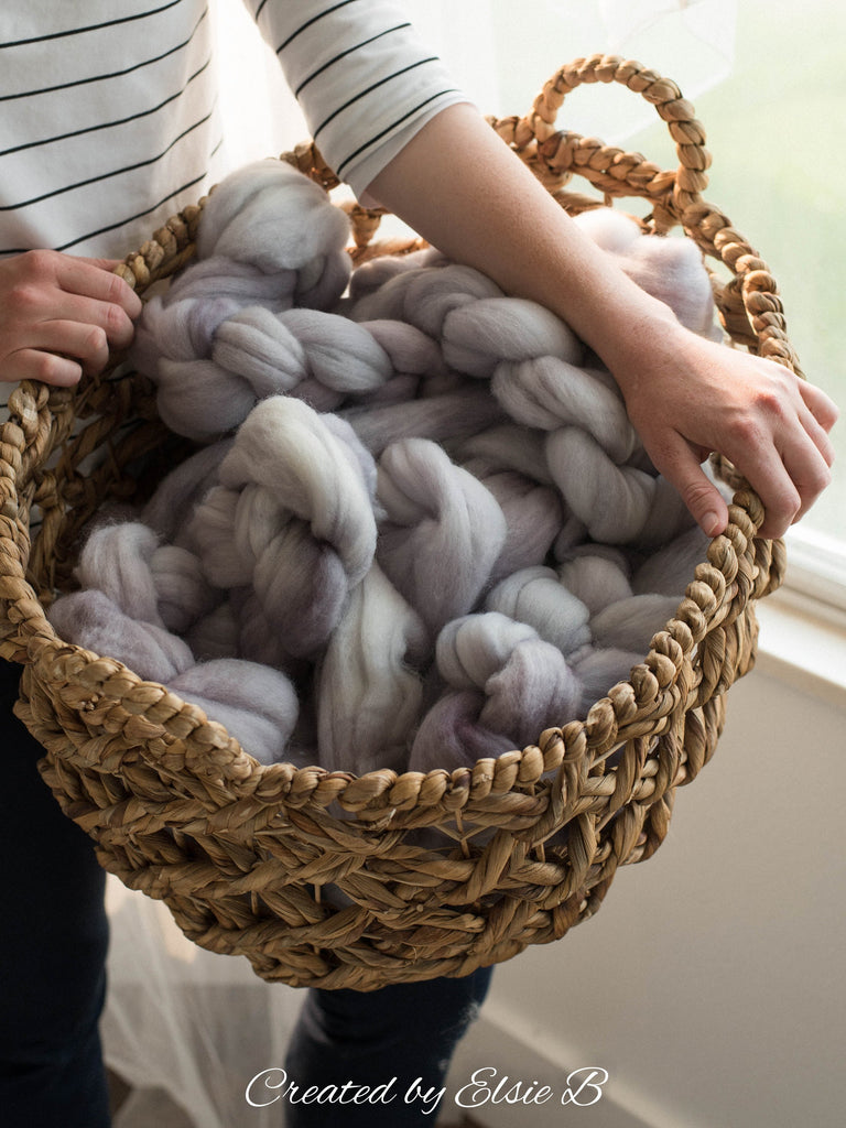 Polwarth &#39;Whisper&#39; 4 oz semi-solid combed top for spinning, Created by ElsieB spinning fiber, gray hand dyed wool roving, learning to spin