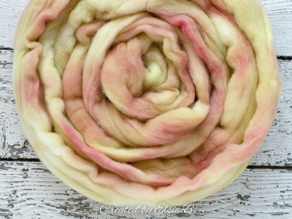 Polwarth &#39;Champagne&#39; 4 oz semi-solid combed top for spinning, Created by ElsieB spinning fiber, hand dyed wool roving, learning to spin yarn