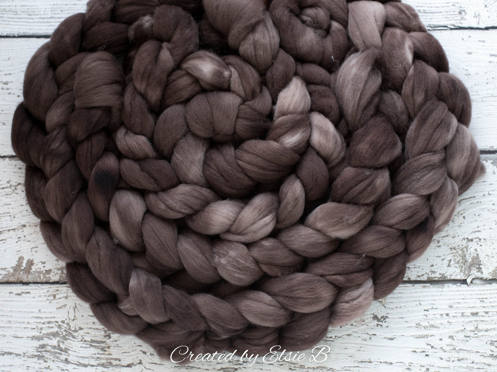 Polwarth &#39;Mink&#39; 4 oz semi-solid combed top for spinning, CreatedbyElsieB spinning fiber, brown hand dyed wool roving, learning to spin yarn