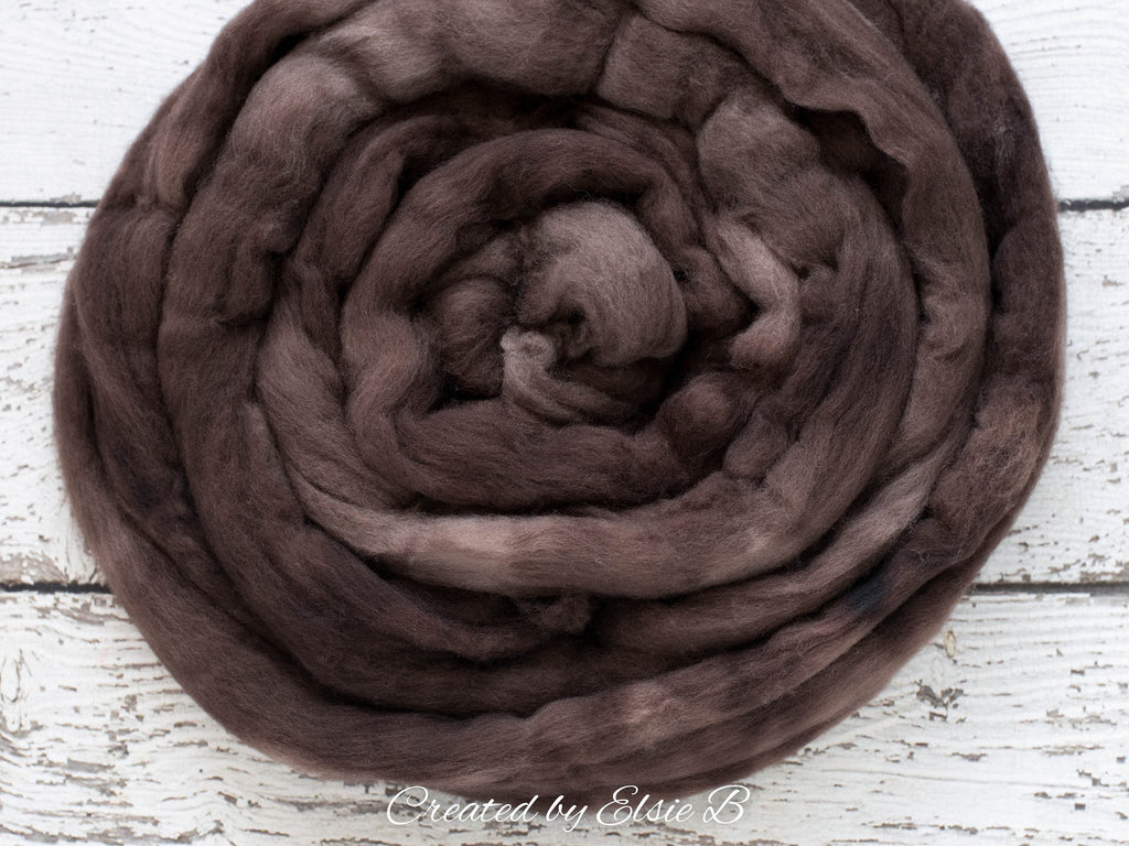 Polwarth &#39;Mink&#39; 4 oz semi-solid combed top for spinning, CreatedbyElsieB spinning fiber, brown hand dyed wool roving, learning to spin yarn