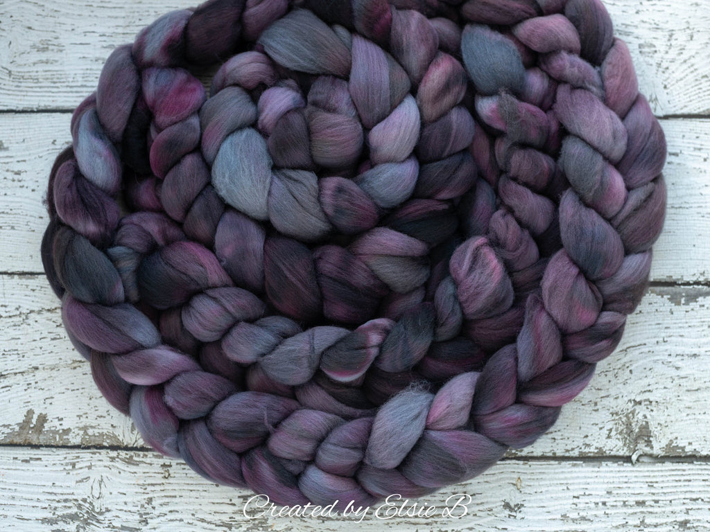 Organic Polwarth &#39;Espresso&#39; 4 oz semi-solid spinning fiber, black wool roving for spinning, hand dyed roving, Created by Elsie B combed top