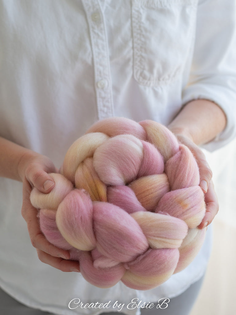 Organic Polwarth &#39;Rose Water&#39; 4 oz semi-solid spinning fiber, gray roving for spinning, hand dyed roving, Created by Elsie B combed top