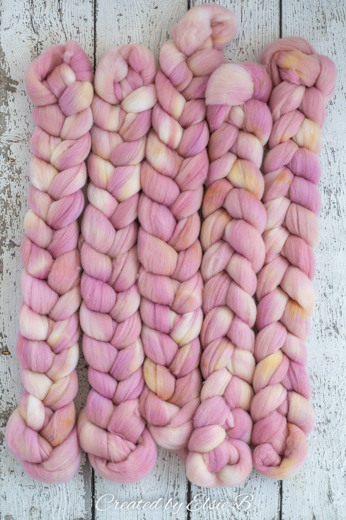 Organic Polwarth &#39;Rose Water&#39; 4 oz semi-solid spinning fiber, gray roving for spinning, hand dyed roving, Created by Elsie B combed top