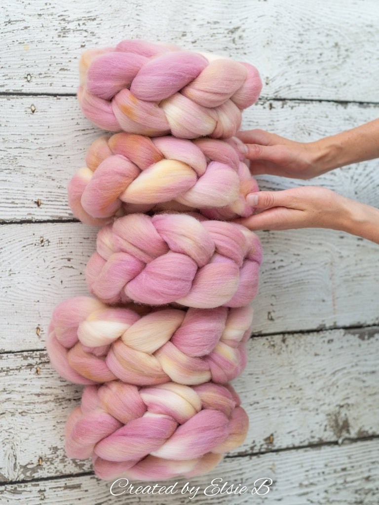 Organic Polwarth &#39;Rose Water&#39; 4 oz semi-solid spinning fiber, gray roving for spinning, hand dyed roving, Created by Elsie B combed top
