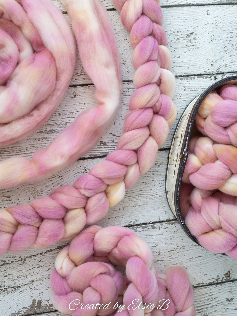 Organic Polwarth &#39;Rose Water&#39; 4 oz semi-solid spinning fiber, gray roving for spinning, hand dyed roving, Created by Elsie B combed top