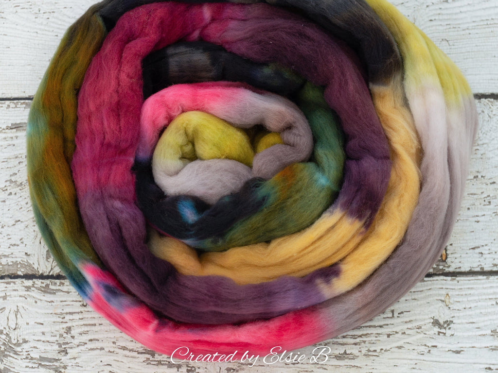 Rambouillet &#39;Spanish Rose&#39; 4 oz pink spinning fiber, red hand dyed roving, black combed top, CreatedbyElsieB green wool roving by the pound