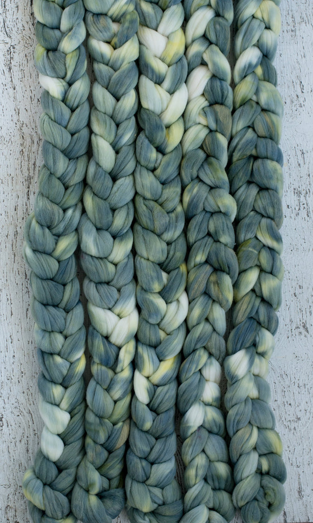 Rambouillet/ Nylon &#39;Silver Succulent&#39; 4 oz semi-solid green dyed fiber by the pound, CreatedbyElsieB hand dyed combed top, wool for spinning