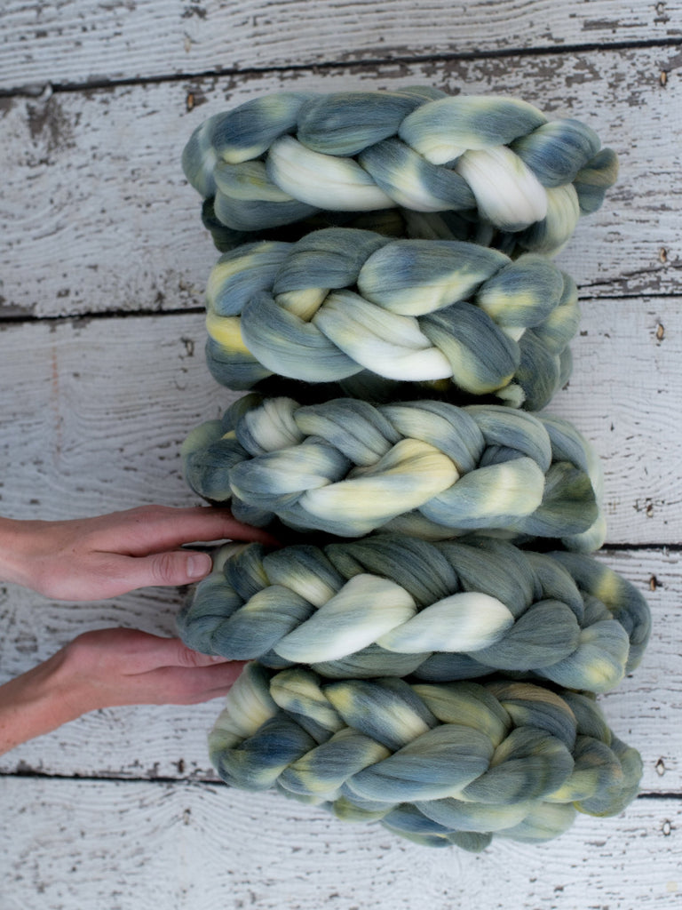Rambouillet/ Nylon &#39;Silver Succulent&#39; 4 oz semi-solid green dyed fiber by the pound, CreatedbyElsieB hand dyed combed top, wool for spinning