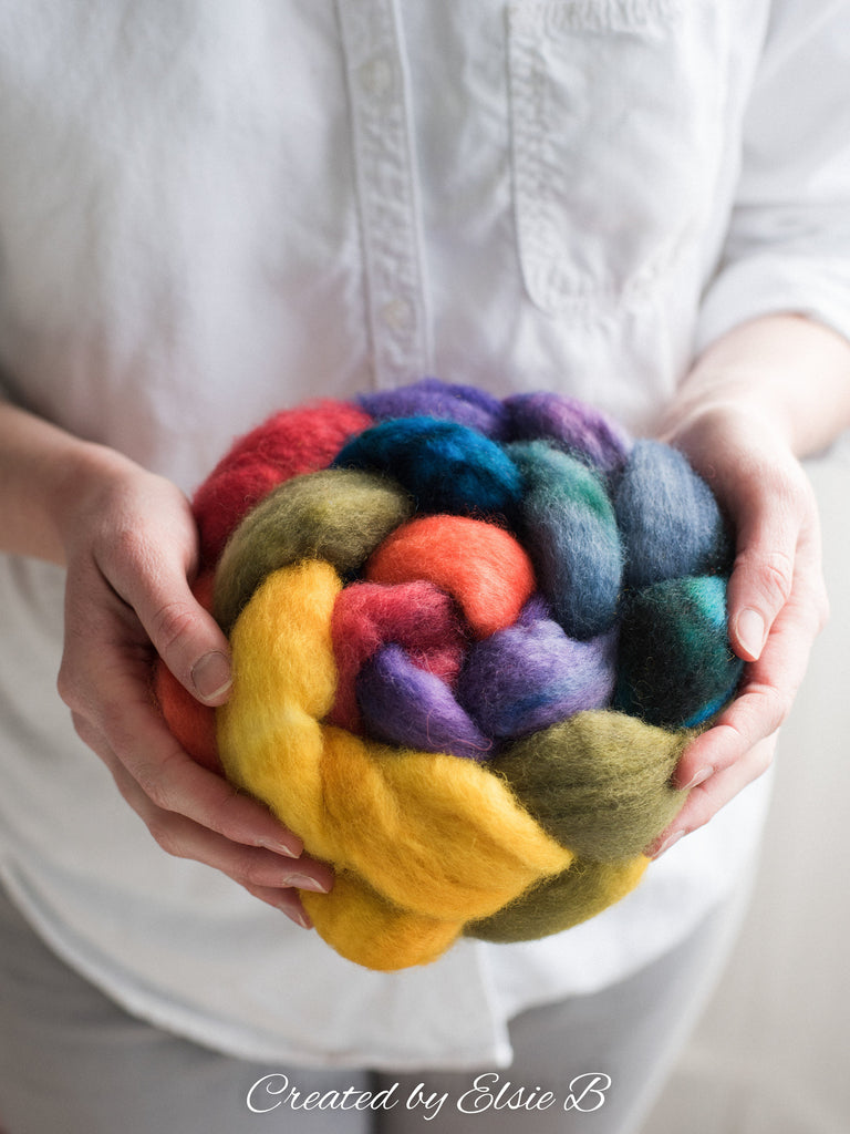 Blue Faced Leicester &#39;Color Wheel&#39; 4 oz combed top, BFL hand dyed spinning fiber, CreatedbyElsieB rainbow wool roving for spinning