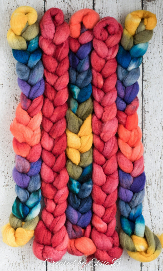 Blue Faced Leicester &#39;Cherry&#39; 4 oz semi-solid red combed top, BFL dyed spinning fiber, Created by Elsie B wool roving for felting or weaving