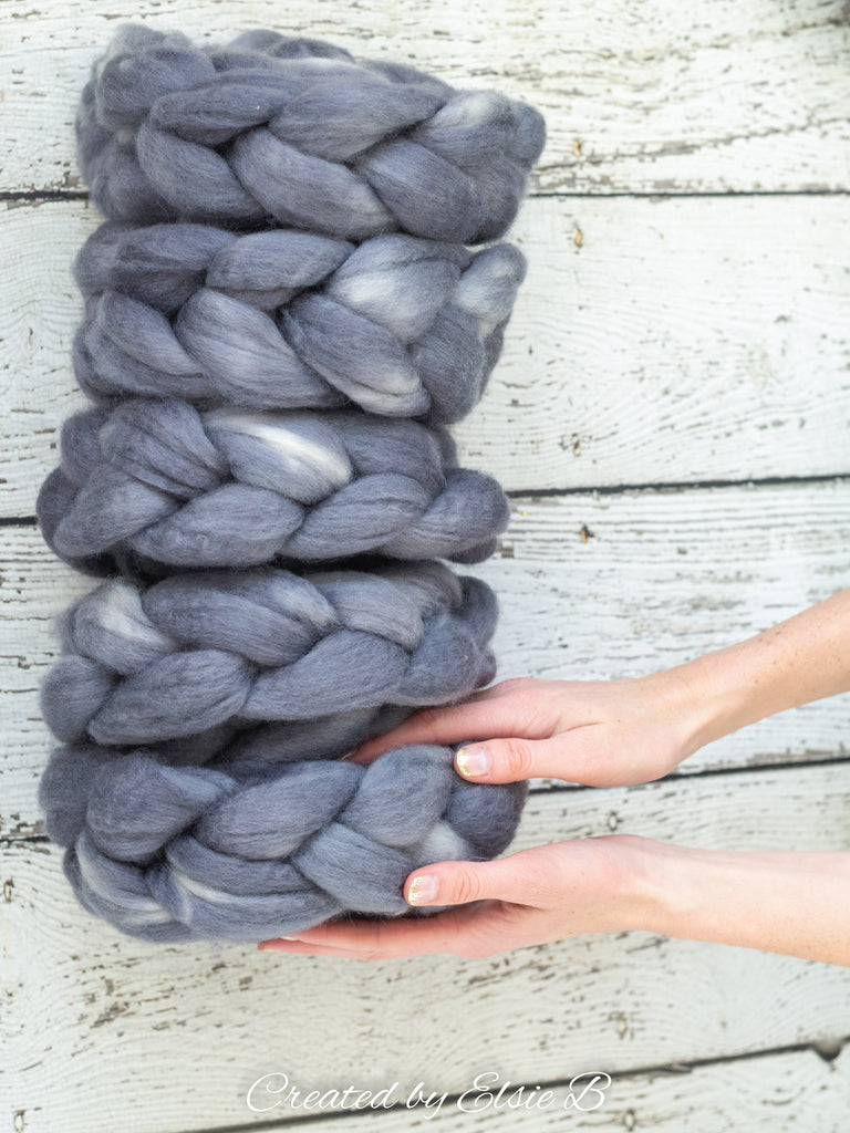 Blue Faced Leicester &#39;Titanium&#39; 4 oz semi-solid gray combed top, BFL dyed spinning fiber, CreatedbyElsieB wool roving for felting or weaving