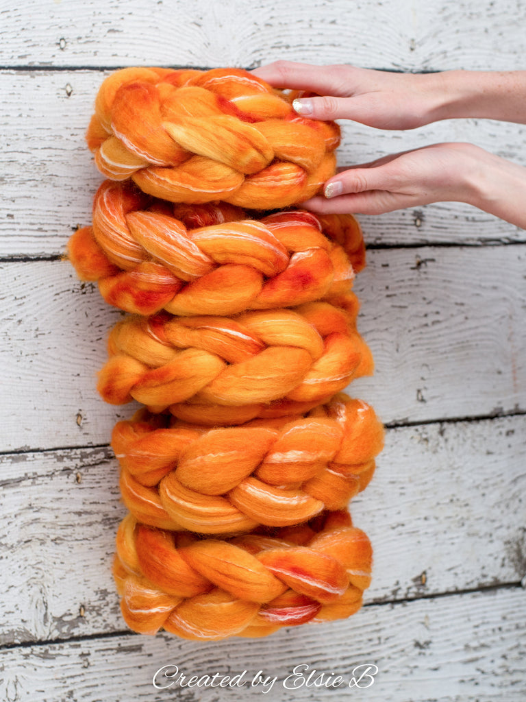 BFL/ Seacell &#39;Clementine&#39; 4 oz semi-solid hand dyed roving CreatedbyElsieB Blue Faced Leicester spinning fiber, wool roving by the pound