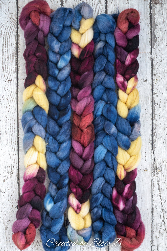 Blue Faced Leicester &#39;Denim&#39; 4 oz semi-solid blue combed top, BFL dyed spinning fiber, Created by Elsie B wool roving for felting or weaving