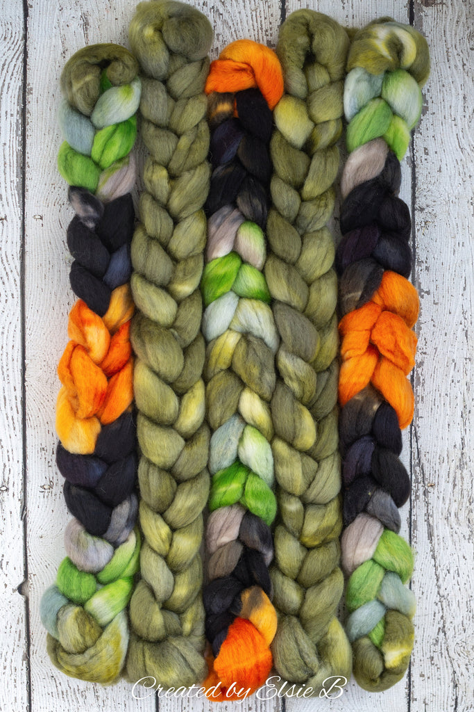 Blue Faced Leicester &#39;Spanish Moss&#39; 4 oz semi-solid green combed top, BFL hand dyed top, spinning fiber, CreatedbyElsieB felting wool roving