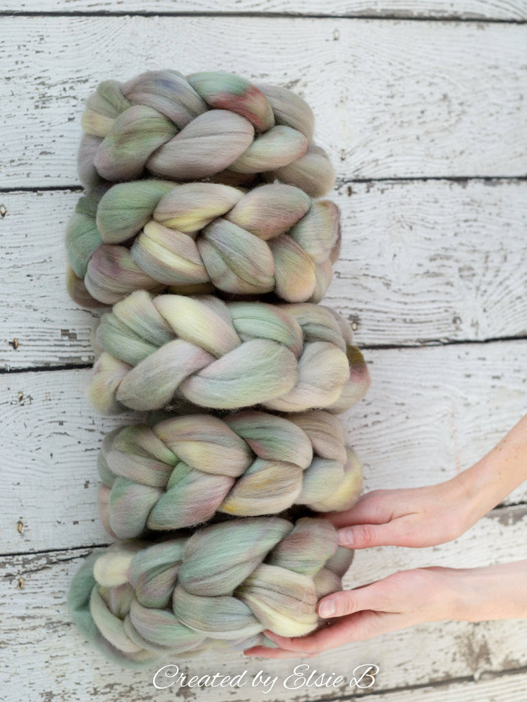 Falkland Merino &#39;Dusty Olive&#39; 4 oz semi-solid spinning fiber, green wool roving for spinning, hand dyed roving, CreatedbyElsieB combed top