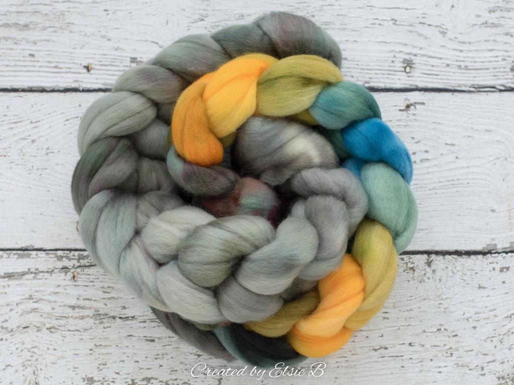 Polwarth &#39;Mossy Path&#39; 4 oz semi-solid combed top for spinning, Created by ElsieB spinning fiber, hand dyed wool roving, learning to spin