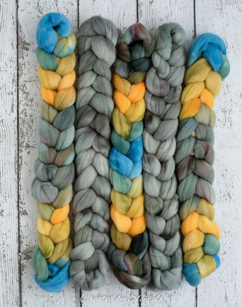 Polwarth &#39;Mossy Path&#39; 4 oz semi-solid combed top for spinning, Created by ElsieB spinning fiber, hand dyed wool roving, learning to spin