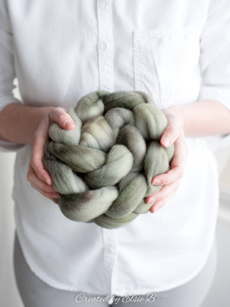 Polwarth &#39;Mossy Path&#39; 4 oz semi-solid combed top for spinning, Created by ElsieB spinning fiber, hand dyed wool roving, learning to spin