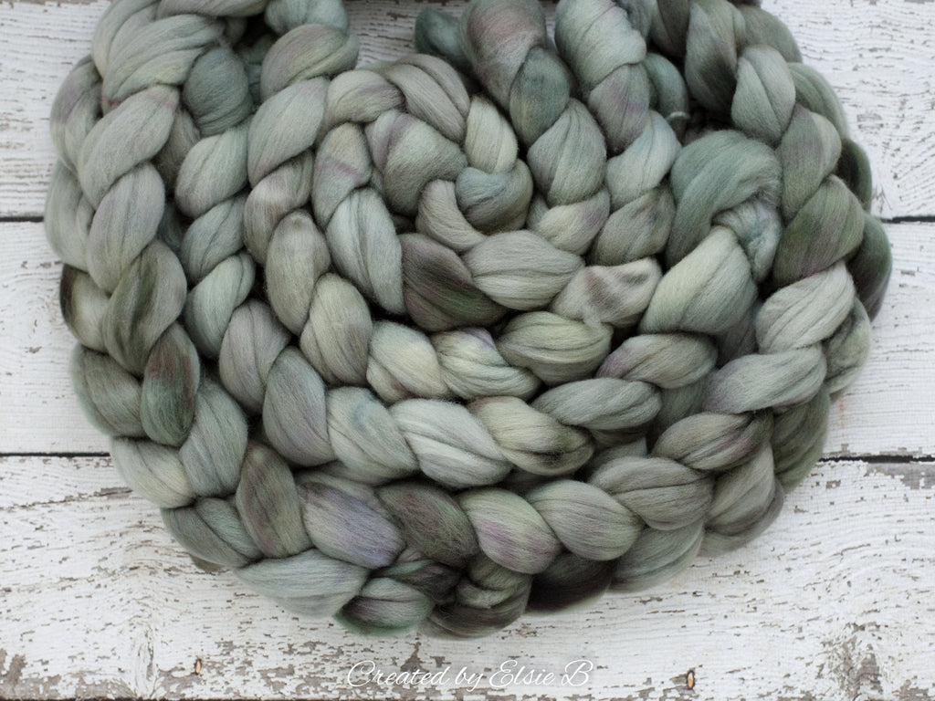 Polwarth &#39;Mossy Path&#39; 4 oz semi-solid combed top for spinning, Created by ElsieB spinning fiber, hand dyed wool roving, learning to spin